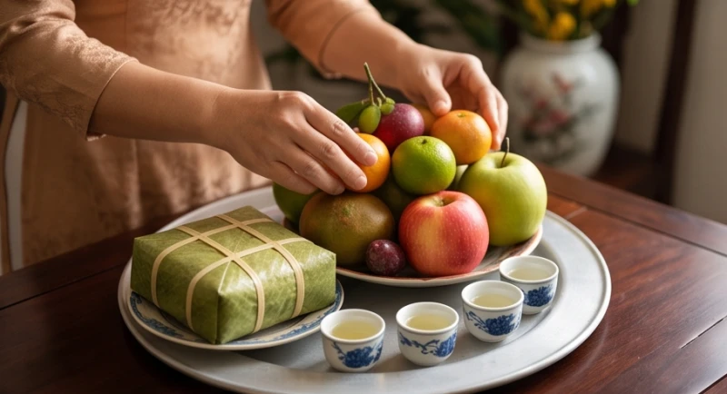 Gia chủ chuẩn bị mâm lễ tươm tất và đọc bài khấn khai hạ để tiễn đưa ông bà tổ tiên về trời.