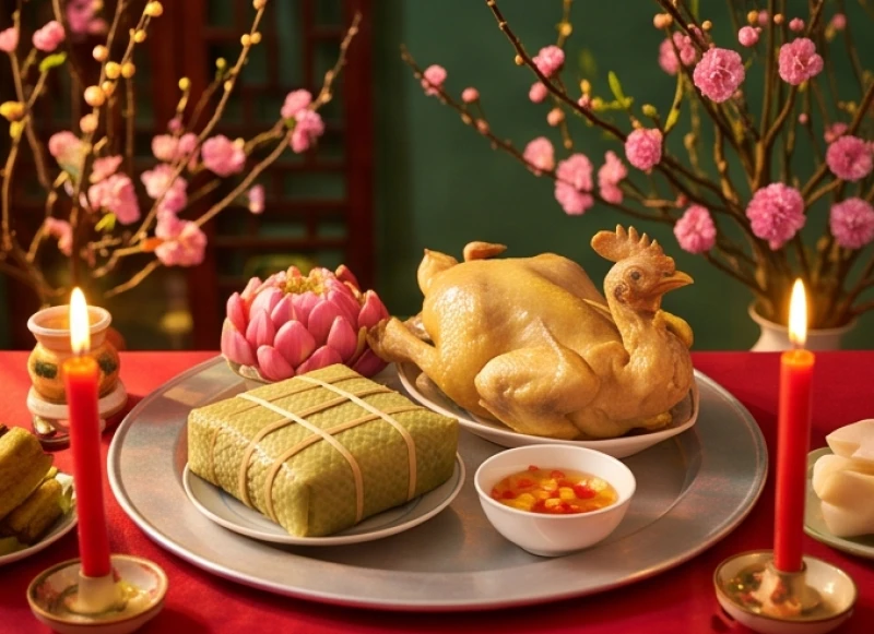 Lời tạ lễ sau khi cúng: Bài khấn chuẩn và trình tự hạ lễ 7 Mâm cúng hóa vàng tiễn ông bà dịp đầu năm với đầy đủ bánh chưng và cành đào tươi thắm rực rỡ