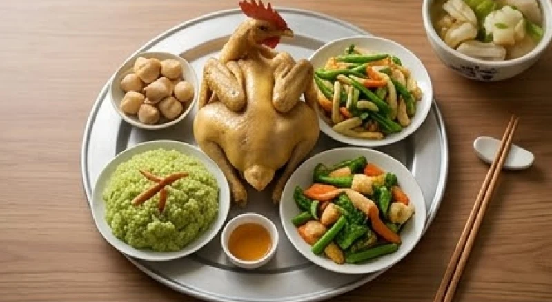 Văn khấn gia tiên rằm tháng 7 chuẩn cổ truyền và cách sắm lễ 3 Hai mâm cúng gồm mâm mặn với gà luộc và mâm chay thanh tịnh đặt trang trọng trên bàn thờ