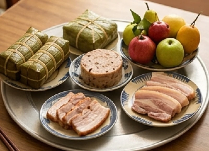 Văn khấn mùng 1 Tết: Bài cúng chuẩn, giờ đẹp và mâm lễ 3 miền 4 Mâm cỗ cúng mùng 1 Tết miền Trung tinh tế với đĩa tré, nem chua, thịt heo ngâm mắm và bánh tét