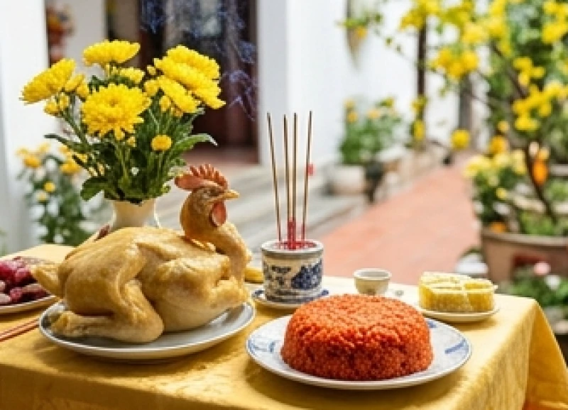 Văn khấn mùng 1 Tết: Bài cúng chuẩn, giờ đẹp và mâm lễ 3 miền 8 Mâm lễ cúng Hành khiển mùng 1 Tết đặt trang trọng trên chiếc bàn nhỏ ngoài sân đón nắng sớm