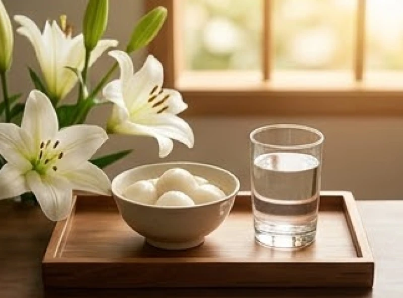 Mâm lễ thanh tịnh dâng Phật chỉ gồm bát bánh chay trắng, nước lọc và hoa tươi