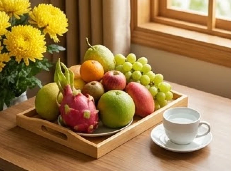 Mâm lễ cơ bản gồm hương hoa tươi và ngũ quả chuẩn bị cho nghi thức cúng rằm tháng 10
