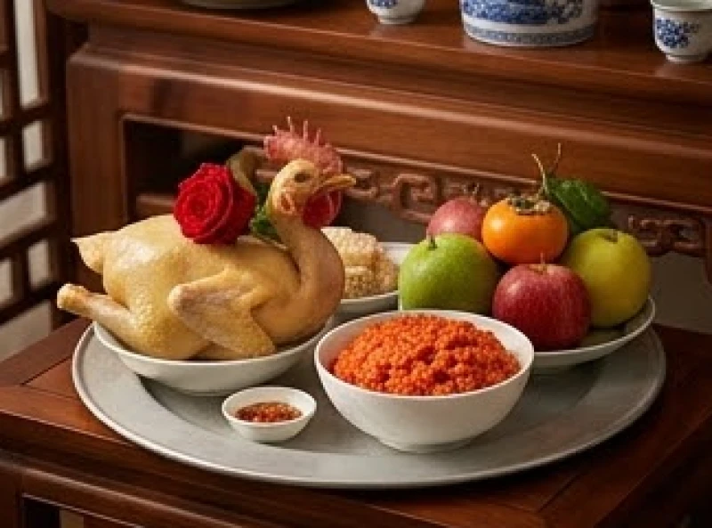Văn khấn rằm Trung Thu: Bài cúng Thần linh, Gia tiên và ngoài trời 1 Mâm cúng mặn rằm Trung Thu với gà luộc, xôi gấc và trái cây tươi