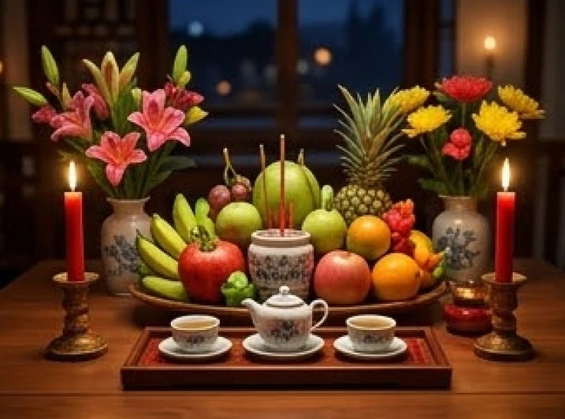 Tử vi trọn đời tuổi Kỷ Tỵ 1989 nữ mạng: Mốc vận hạn & tuổi kỵ 8 Mâm lễ cúng sao giải hạn được chuẩn bị tươm tất với hoa quả tươi và đèn cầy sáng