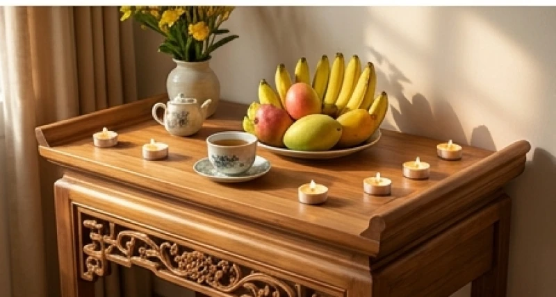 Mâm lễ cúng sao giải hạn tinh gọn tại gia với hoa tươi và trái cây cầu bình an cho người cao tuổi