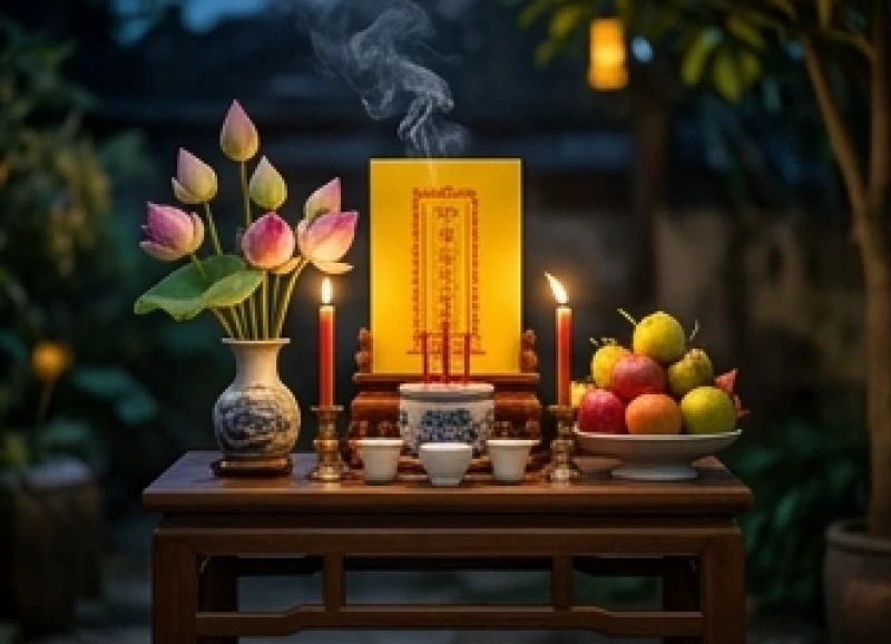 Tử vi tuổi Kỷ Hợi 1959 năm 2026: Lịch 12 tháng và mâm cúng sao 9 Bàn lễ cúng sao giải hạn trang nghiêm với bài vị giấy vàng, nến, hoa quả tươi và hương trầm