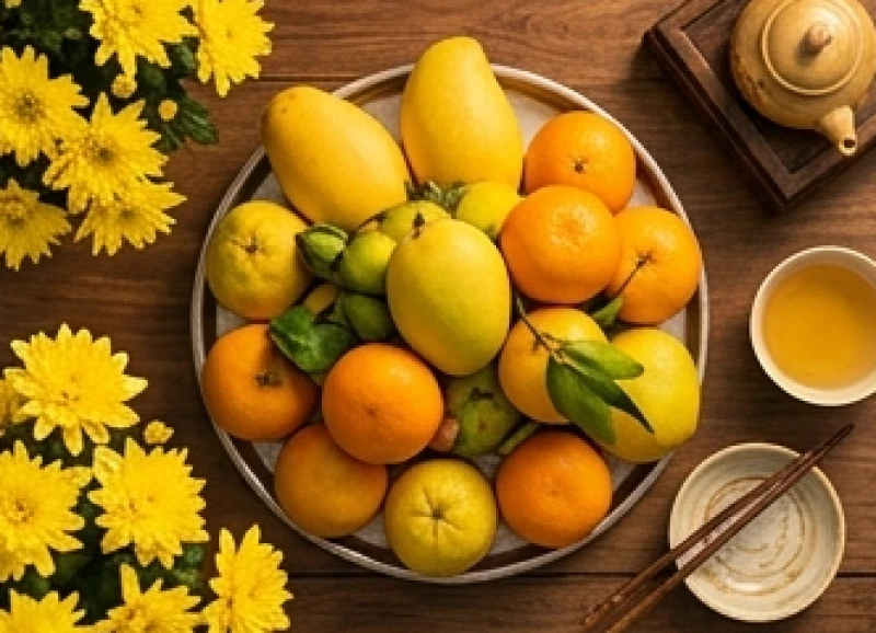 Mâm lễ vật cúng sao Thổ Tú ưu tiên sử dụng trái cây và hoa có màu vàng