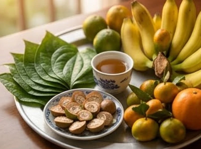 Mâm cúng chay tạ ơn với hoa quả tươi, trầu cau và hương nhang được chuẩn bị chu đáo