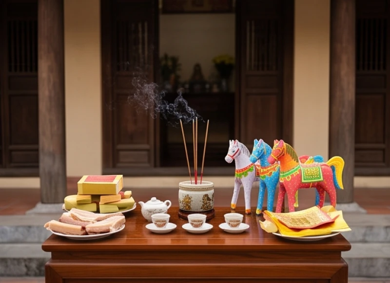 Văn khấn tạ lễ Tam Tai cuối năm: Mâm cúng, ngày giờ và bài khấn 3 Hương án cúng tạ Tam Tai được đặt trang nghiêm ngay trước hiên nhà, tách biệt hoàn toàn với ban thờ gia tiên bên trong