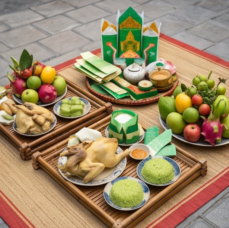 Chuẩn bị đầy đủ các mâm cúng đồ chay và đồ mặn dâng lên Mẫu Thượng Ngàn cùng Công đồng