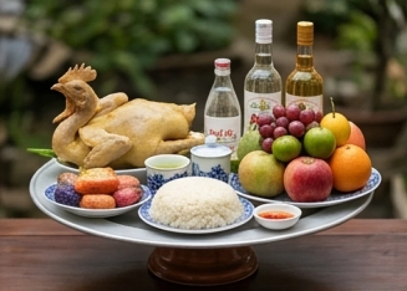 Mâm lễ mặn trang trọng dâng lên Thần linh Thổ địa tại nghĩa trang trước khi bắt đầu đào huyệt