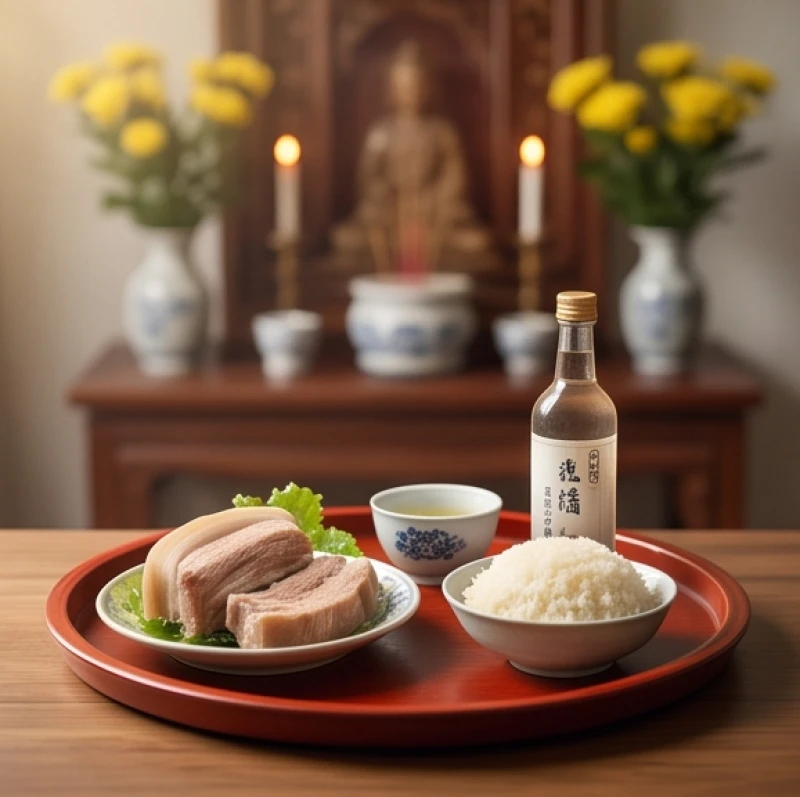 Văn khấn giỗ hết: Bài cúng chuẩn nghi thức tại gia và ngoài mộ 8 Mâm cúng thần linh thổ công với xôi trắng và thịt luộc bày biện trang nghiêm tại gia