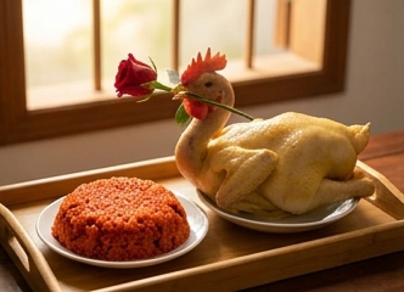 Văn khấn hết tang vợ: Bài cúng chuẩn Hiển thê & nghi lễ xả tang 3 Mâm cỗ mặn thanh tịnh với gà luộc ngậm hoa hồng và đĩa xôi gấc đỏ tươi dâng lên ban thờ