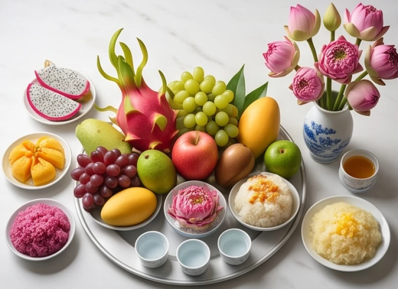 Văn khấn Địa Tạng tại nhà: Bài cúng cầu an, cầu siêu đúng lễ 4 Mâm lễ thuần chay dâng cúng Bồ Tát Địa Tạng gồm trái cây ngũ sắc tươi ngon và oản tài lộc