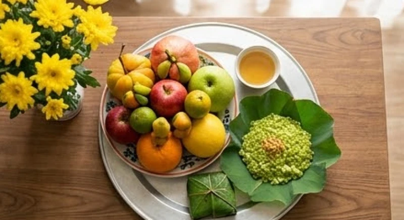 Văn khấn Tết Hạ Nguyên: Bài cúng chuẩn & trình tự tạ lễ 4 Mâm lễ chay dâng Thần Cổ Nông với mâm ngũ quả, xôi nếp và hoa tươi thanh tịnh