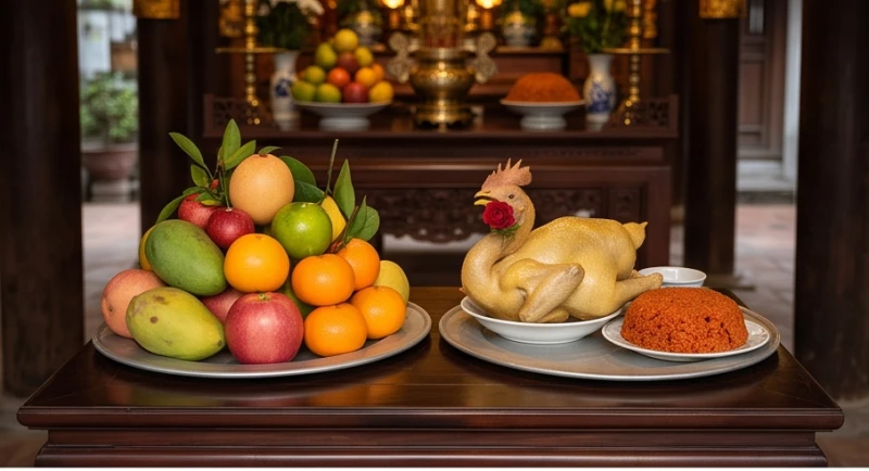Văn khấn Đức Thánh Trần tại Đền Ngọc Sơn: Bài khấn & cách sắm lễ 1 Hai mâm lễ chay và lễ mặn được chuẩn bị chu đáo để dâng lên ban Đức Thánh Trần tại Đền Ngọc Sơn