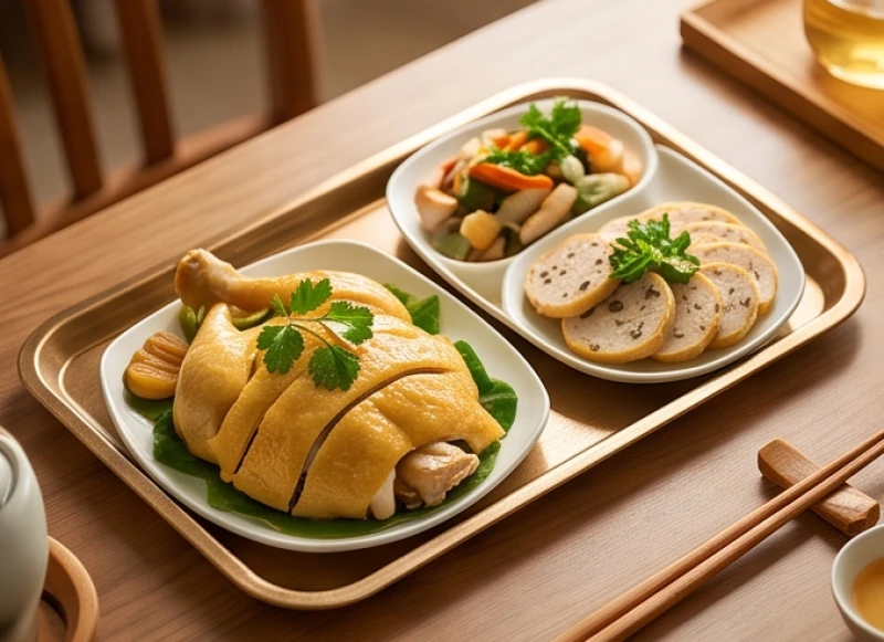 Mâm cỗ chay được tạo hình thành các món gà và giò chả đẹp mắt để dâng lên hàng Quan Lớn