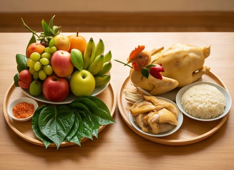 Văn khấn xin lộc Quan Lớn Tuần Tranh: Bài cúng & cách gieo đài 4 Hai mâm lễ chay mặn được bài trí tách biệt và đẹp mắt để dâng lên các ban thờ tương ứng trong đền