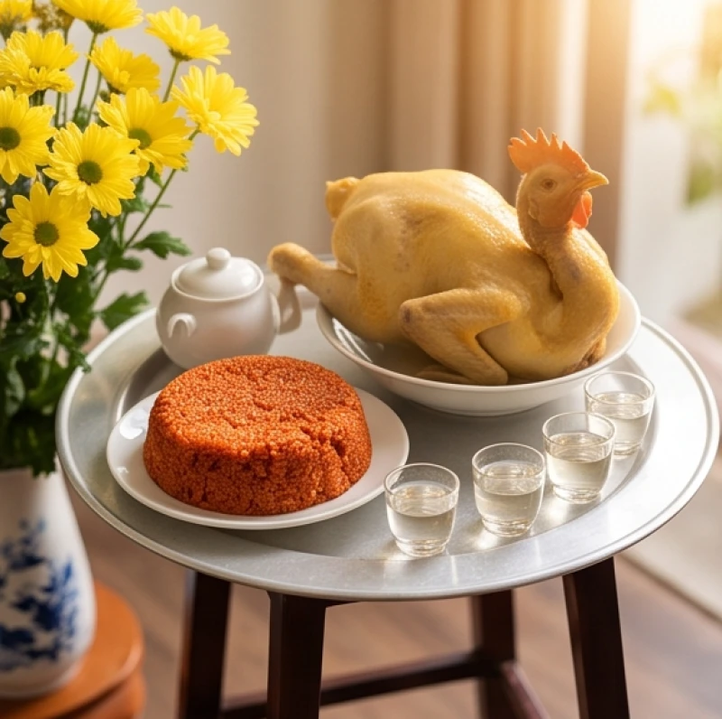Tuổi Tỵ khai trương ngày nào tốt: lịch đẹp và tuổi hợp mở hàng 1 Mâm lễ cúng thần linh Thổ địa trong ngày đầu tiên mở cửa hàng với đầy đủ gà luộc, xôi gấc và hoa tươi