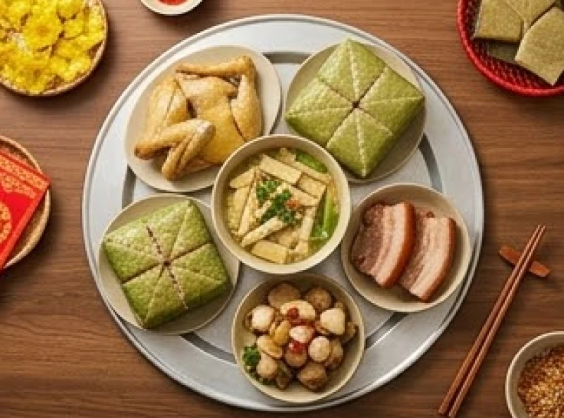 Văn khấn gia tiên mùng 2 Tết: Bài cúng chuẩn truyền thống 1 Mâm cỗ mặn gồm gà luộc và bánh chưng xanh được bày biện đẹp mắt trên bàn trước khi dâng lên cúng gia tiên