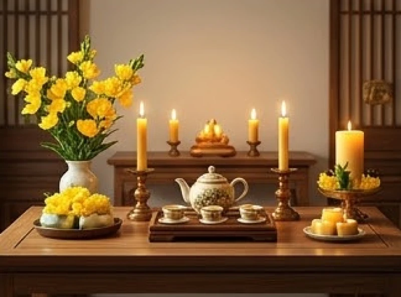 Chuẩn bị mâm lễ vật màu vàng cúng giải hạn sao Kế Đô để cầu bình an