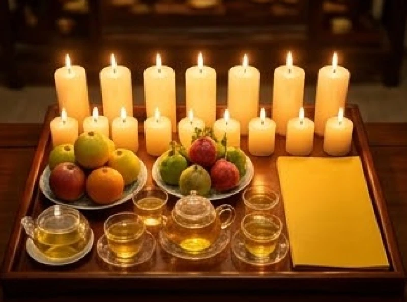 Mâm cúng sao Thái Dương với 12 ngọn nến và phẩm oản thanh tịnh dâng sao