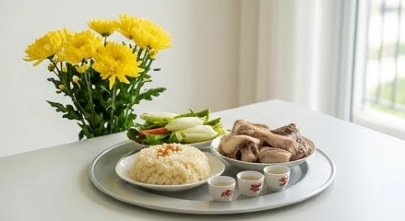Mâm lễ cúng tạ đất tinh gọn với hương hoa và đĩa xôi thịt dành cho công trình sửa chữa nhỏ