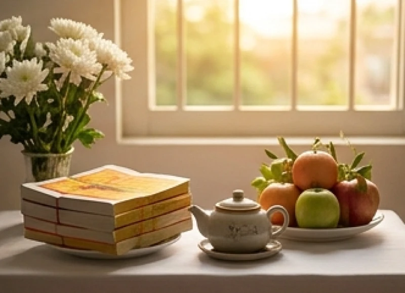 Văn khấn tại bàn thờ người mới mất: Tổng hợp bài khấn & sắm lễ 9 Mâm lễ cúng tuần trang trọng với đầy đủ hoa quả, trà rượu và tập tiền vàng mã đặt gọn gàng