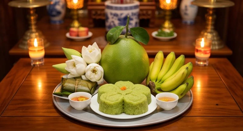Văn khấn ngày tiệc Mẫu Đông Cuông: Bài cúng chuẩn danh xưng 2 Mâm đồ chay dâng Mẫu Đông Cuông nổi bật với oản tài lộc và hoa quả tươi mang sắc xanh lá cây