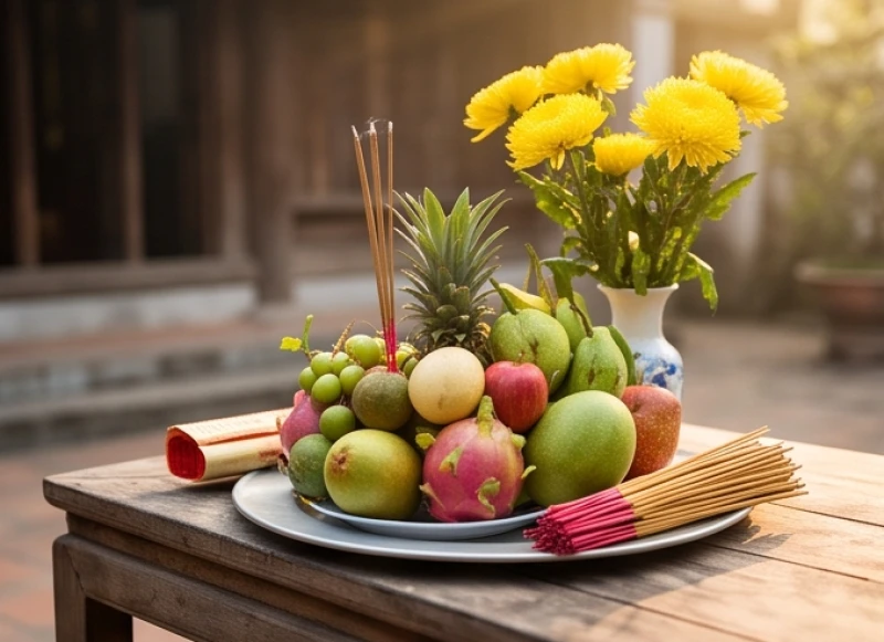 Văn khấn Miếu Bà Phi Yến: Bài cúng chuẩn và trình tự đi lễ 1 Mâm lễ vật và văn khấn Miếu Bà Phi Yến chuẩn bị cho chuyến đi hành hương