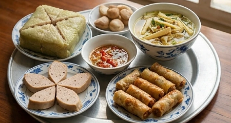 Văn khấn Thổ Công mùng 2 Tết: Bài cúng chuẩn và cách sắm lễ 5 Mâm lễ mặn với bánh chưng, giò lụa, nem rán và canh măng miến dâng Thổ Công