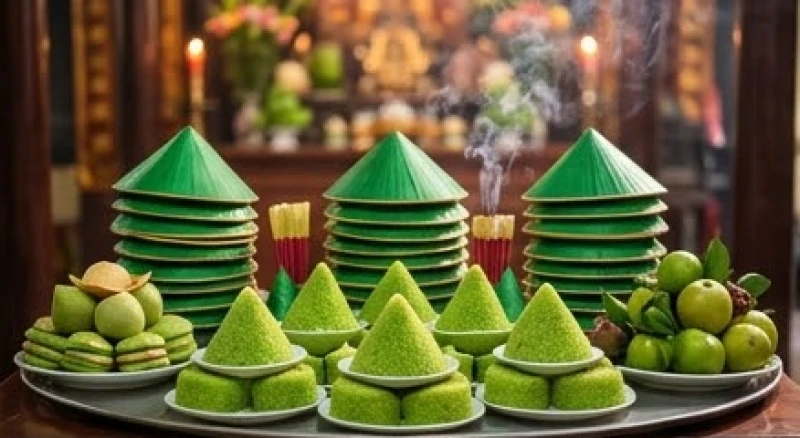 Văn khấn Đền Cô Bé Chí Mìu: Bài xin lộc, lễ tạ chuẩn nghi thức 3 Mâm lễ vật dâng Cô Bé Chí Mìu nổi bật với oản ngọc và nón hài màu xanh lá