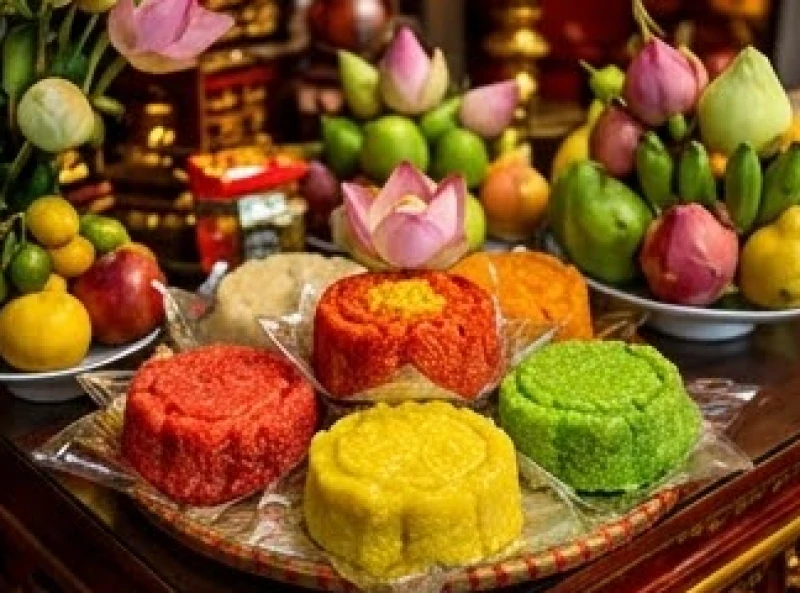 Văn khấn Đền Đông Cuông: Trình tự dâng lễ và bài cúng từng ban 6 Đầy đủ các loại oản tài lộc đủ màu sắc và mâm quả tươi được sắp xếp đẹp mắt để dâng thánh