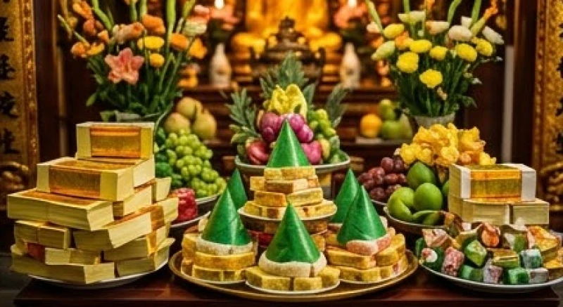 Văn khấn Đền Cô Bé Chí Mìu: Bài xin lộc, lễ tạ chuẩn nghi thức 5 Mâm lễ tạ ơn bề trên được chuẩn bị hậu hĩnh với đầy đủ vàng mã và oản ngọc