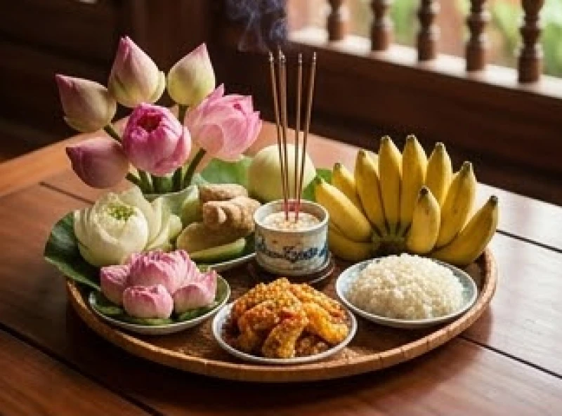 Văn khấn khi vào chính điện: Chuẩn nghi thức chùa và gia tiên 1 Người hành lễ chuẩn bị mâm cỗ tươm tất trước khi thực hiện bài văn khấn khi vào chính điện