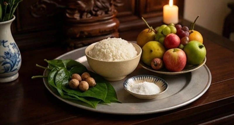 Văn khấn cúng 49 ngày chuẩn nhất: Cách sắm lễ và tính ngày giờ 4 Mâm cúng trên bàn thờ vong với bát cơm úp đầy đặn, đĩa muối trắng, trầu cau và mâm ngũ quả tươi tắn