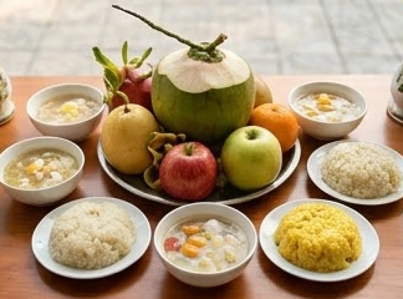 Văn khấn khai trương: Bài cúng chuẩn và quy trình nghi lễ bài bản 5 Cận cảnh mâm ngũ quả tươi ngon cùng ba đĩa xôi và ba chén chè trên bàn cúng khai trương ngoài trời