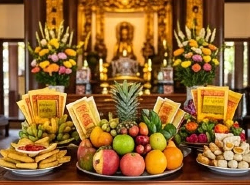 Lễ vật tạ ơn sắm sửa tươm tất để dâng lên Thánh Mẫu báo cáo những nguyện ước đã thành