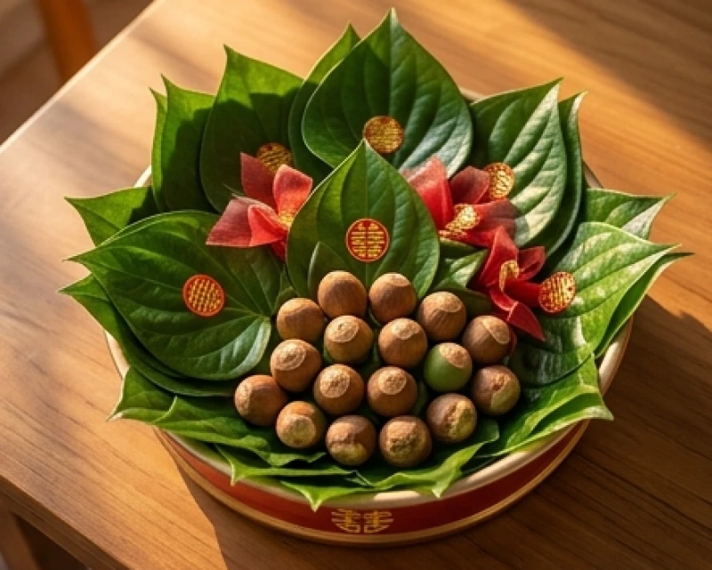Mơ thấy buồng cau: Giải mã điềm báo gia đạo và con số may mắn 2 Mâm trầu cau màu đỏ thắm được sắp xếp trang trọng thể hiện sự gắn kết tình cảm bền vững