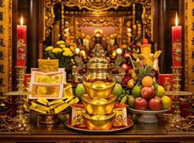 Mâm vật phẩm phong phú được dâng lên dịp cuối năm để tạ ơn sự gia hộ của Đức Chúa Kho