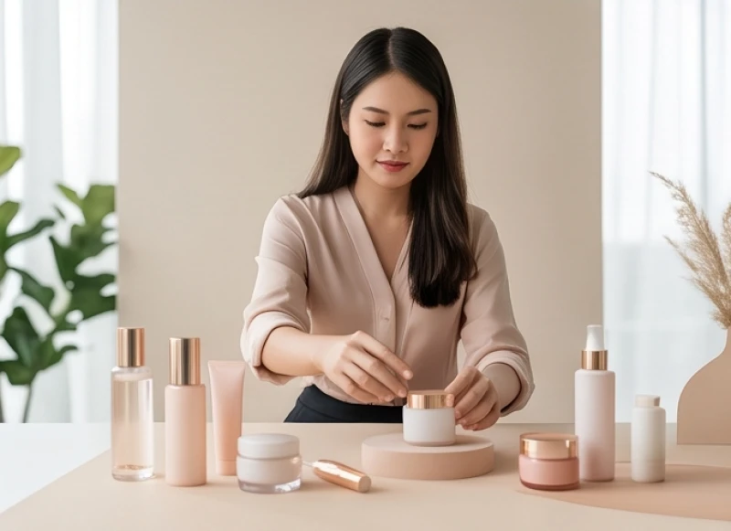 Nữ chuyên viên truyền thông đang phác thảo chiến dịch marketing thẩm mỹ