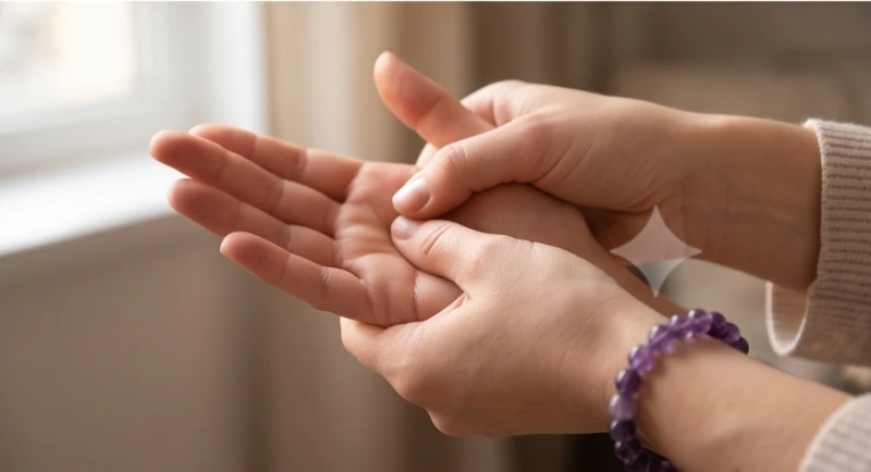 Đường chỉ tay có nhiều dấu cắt: Ý nghĩa từng vị trí và hóa giải 8 Ngón cái đang xoa bóp nhẹ nhàng lòng bàn tay kết hợp với vòng đá phong thủy hỗ trợ an thần