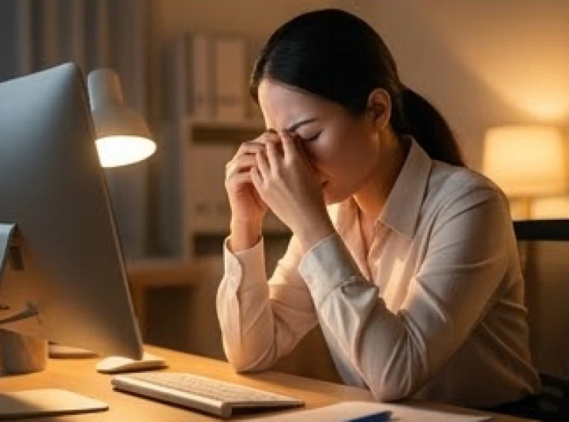 Một người đang nhắm mắt thư giãn để giảm bớt tình trạng mỏi mắt do làm việc quá sức và thiếu ngủ