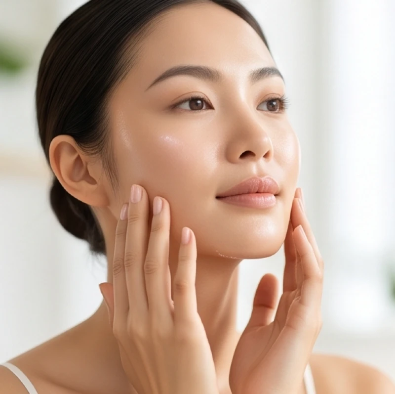 Động tác dùng hai tay vuốt dọc theo đường viền hàm dưới để thư giãn dải cơ nhai đang bị căng cứng