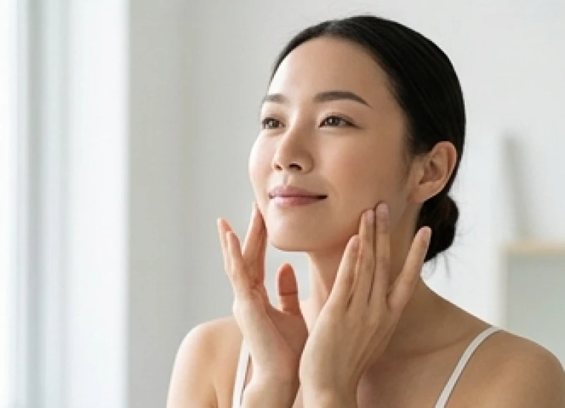 Thực hiện động tác massage vuốt nhẹ vùng quai hàm giúp làm mềm cơ nhai và thư giãn toàn bộ khuôn mặt.