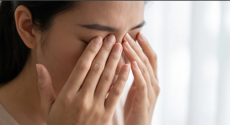 Động tác dùng đầu ngón tay massage nhẹ nhàng quanh hốc mắt để giảm thiểu tình trạng co thắt