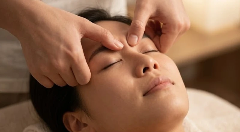 Xem tướng khuôn mặt: Hướng dẫn tự luận giải và cách hóa giải 12 Hai ngón tay cái đang nhẹ nhàng ấn và vuốt giãn nếp nhăn ở khu vực giữa hai đầu lông mày