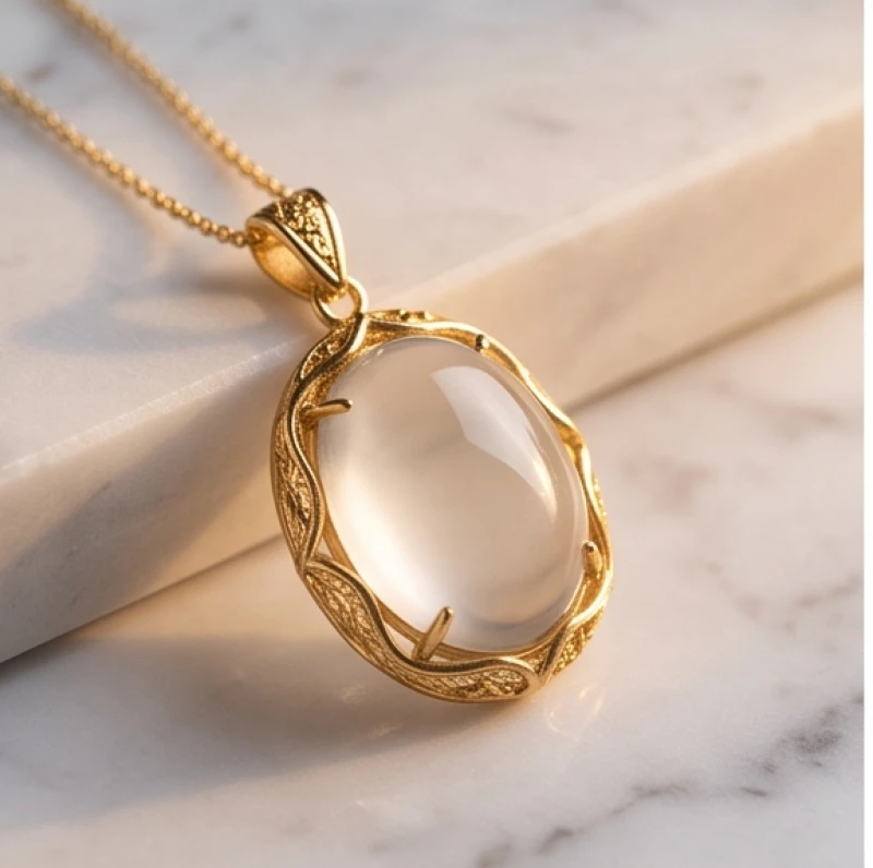 Mặt dây chuyền đá tự nhiên được bọc viền vàng 18K sang trọng bảo vệ các góc cạnh