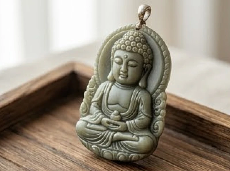 Mặt dây chuyền Phật A Di Đà với cụm tóc xoắn ốc, khoác áo cà sa và hai tay bắt ấn thiền
